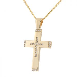 Γυναικείος σταυρός χρυσός με ζιργκόν σετ με αλυσίδα σε 14 καράτια. CRS18072