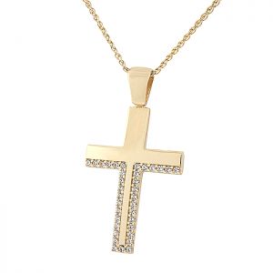 Γυναικείος σταυρός χρυσός με ζιργκόν σετ με αλυσίδα σε 14 καράτια. CRS18073