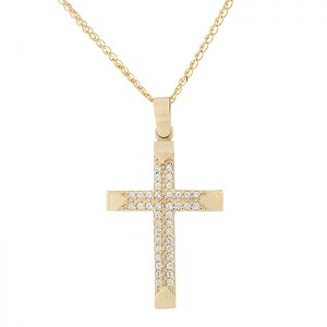 Γυναικείος σταυρός χρυσός με αλυσίδα σε 14 καράτια. CRS18103