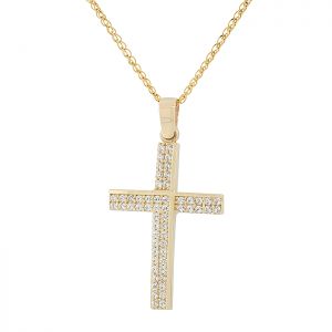 Γυναικείος σταυρός χρυσός με αλυσίδα σε 14 καράτια. CRS18105