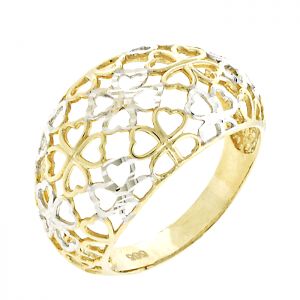 Χρυσό σφαιρικό δαχτυλίδι με μοτιβο καρδιές σε 14 καράτια.RZ18216