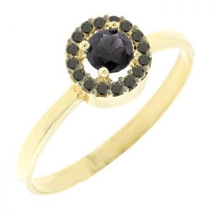 Χρυσό δαχτυλίδι ροζέτα με μαύρα ζιργκόν σε 9 καράτια.RZ18229
