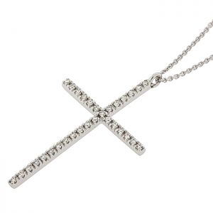 Σταυρός λευκόχρυσος με διαμάντια 0.15ct & αλυσίδα σε 18 καράτια. CR18393
