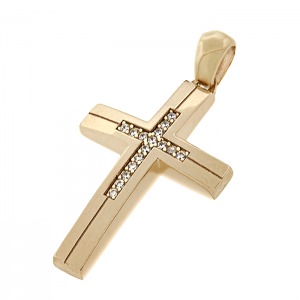 Γυναικείος σταυρός χρυσός με ζιργκόν σε 14 καράτια. CRS18595