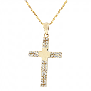 Χρυσός σταυρός γυναικείος 2 όψεων  σετ με αλυσίδα σε 14 καράτια. CRK18599