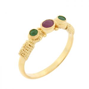 Χειροποίητο δαχτυλίδι χρυσό σε 18 καράτια με ρουμπίνι και σμαράγδια. RK18714