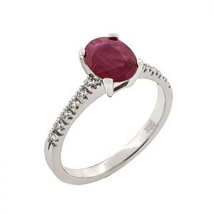 Λευκόχρυσο δαχτυλίδι ροζέτα σε 18 καράτια με ρουμπίνι 1.40ct και διαμάντια. RL18832