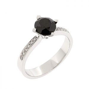 Μονόπετρο δαχτυλίδι φλόγα 18κ με μαύρο διαμάντι 1.34ct και λευκά διαμάντια. RD19305