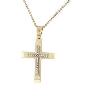 Χρυσός γυναικείος σταυρός σετ με χρυσή αλυσιδα 14 καράτια. CRS19619