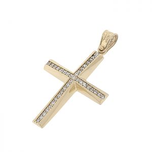 Γυναικείος σταυρός χρυσός με ζιργκόν σε 14 καράτια. CRS19622