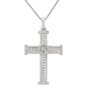 Λευκόχρυσος σταυρός με διαμάντια 0.42ct και αλυσίδα σε 18 καράτια.CR2606