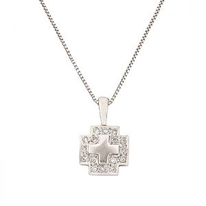 Λευκόχρυσος σταυρός με διαμάντια 0.10ct με αλυσίδα σε 18 καράτια.CR02645
