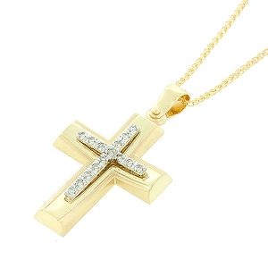Χρυσός γυναικείος σταυρός με διαμάντια 0.11ct  σε 18 καράτια. CR3229