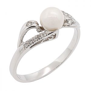 Λευκόχρυσο δαχτυλίδι σε 18 καράτια με μαργαριτάρι 5.0-5.5mm και διαμάντια. RL3752