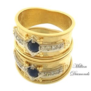 Χρυσό βυζαντινό δαχτυλίδι 22 καράτια με διαμαντια και ζαφείρι. RK3969