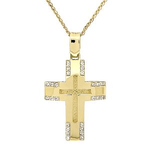 Χρυσός σταυρός με ζιργκόν σετ με αλυσίδα σε 14 καράτια. CRS5004