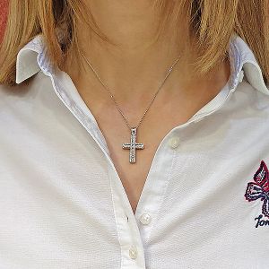 Λευκόχρυσος γυναικείος σταυρός σετ με αλυσίδα 14 καράτια.CRS5069