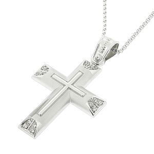 Λευκόχρυσος γυναικείος σταυρός ματ με αλυσίδα σε 14 καράτια. CRS5072