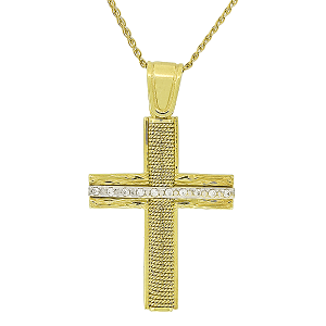 Γυναικείος σταυρός με ζιργκόν σε 14Κ σετ με αλυσίδα.CRS5077