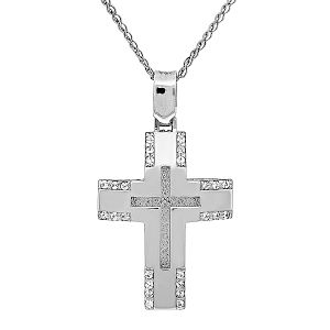 Λευκόχρυσος σταυρός με ζιργκόν σετ με αλυσίδα 14 καράτια. CRS5101