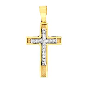 Όμορφος χειροποίητος γυναικείος κίτρινος σταυρός σε 18 καράτια με διαμάντια CRK5246