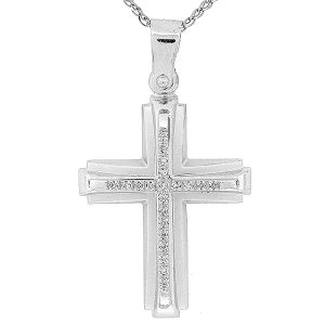 Λευκόχρυσος γυναικείος σταυρός με διαμάντια 0.10ct σε 18Κ. CR5298