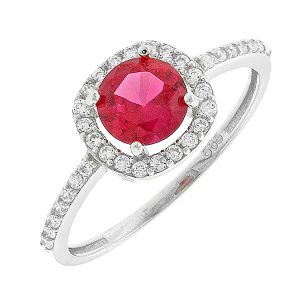 Λευκόχρυσο δαχτυλίδι ροζέτα με κόκκινο κέντρο ζιργκόν. RZ5654