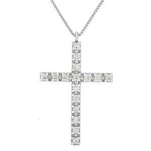 Λευκόχρυσος σταυρός με διαμάντια 0.18ct σε 18 καράτια μαζί με αλυσίδα 18Κ. CR18371