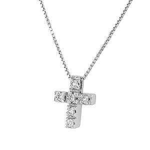 Λευκόχρυσος μπριγιαντένιος σταυρός με διαμάντια 0.10ct και αλυσίδα 18Κ.  CR7540