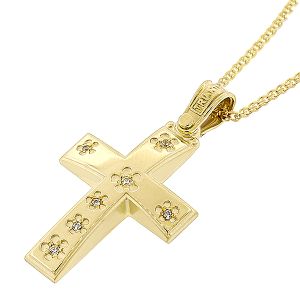 Χρυσός σταυρός άνθη ΤΡΙΑΝΤΟΣ 14 καράτια σετ με αλυσίδα 14Κ.CRS7791