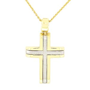 Εντυπωσιακός χρυσός ανδρικός σταυρός βάφτισης και αλυσίδα σε 14 καράτια. CRA7834