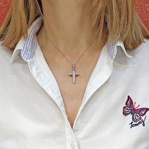 Ιδιαίτερος λευκόχρυοσος σταυρός μαζί με αλυσίδα σε 14 καράτια. CRS9629