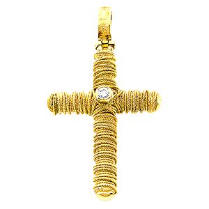 Χειροποίητος χρυσός σταυρός με διαμάντι σε 18 καράτια με χρυσό νήμα. CRK0950