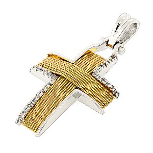Ιδιάτερος σταυρός χειροποίητος σε λευκό και κίτρινο χρυσό 18 καρατίων με διαμάντια. CRK949