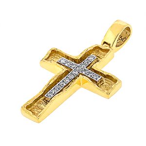 Χρυσός σταυρός αρραβώνα βάφτισης με λευκόχρυσα στοιχεία σε 18 καράτια με διαμάντια. CRK956