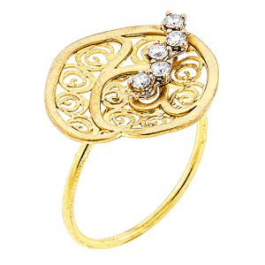 Χρυσό σκαλιστό χειροποίητο δαχτυλίδι 18 καράτια με διαμάντια. RK3621