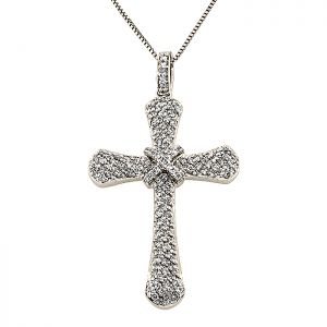 Λευκόχρυσος μπριγιαντένιος σταυρός με διαμάντια 0.60ct και αλυσίδα 18Κ. CR2620