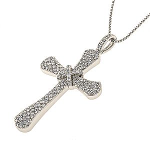 Λευκόχρυσος μπριγιαντένιος σταυρός με διαμάντια 0.60ct και αλυσίδα 18Κ. CR2620