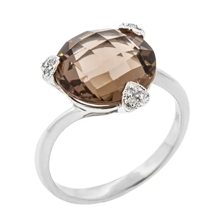 Εντυπωσιακό δαχτυλίδι με καπνία χαλαζία 5.42ct και διαμάντια που σχηματίζουν καρδιές.  K18. RL16572