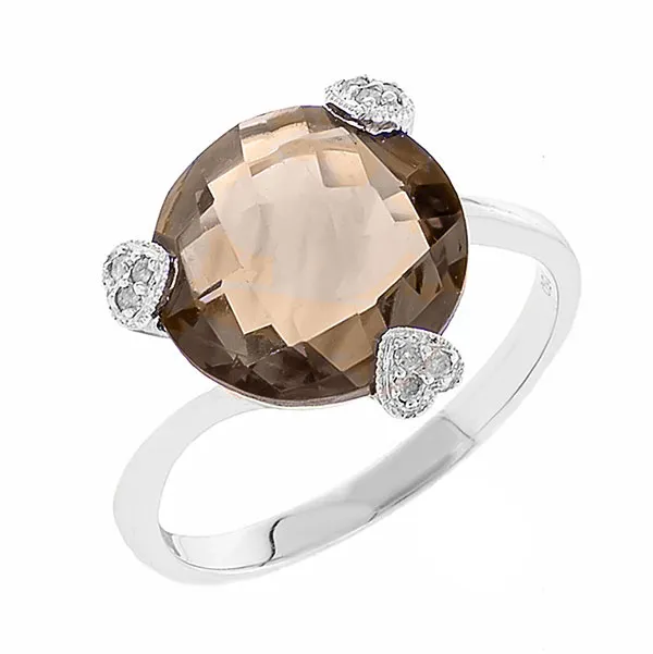 Εντυπωσιακό δαχτυλίδι με καπνία χαλαζία 5.42ct και διαμάντια που σχηματίζουν καρδιές.  K18. RL16572