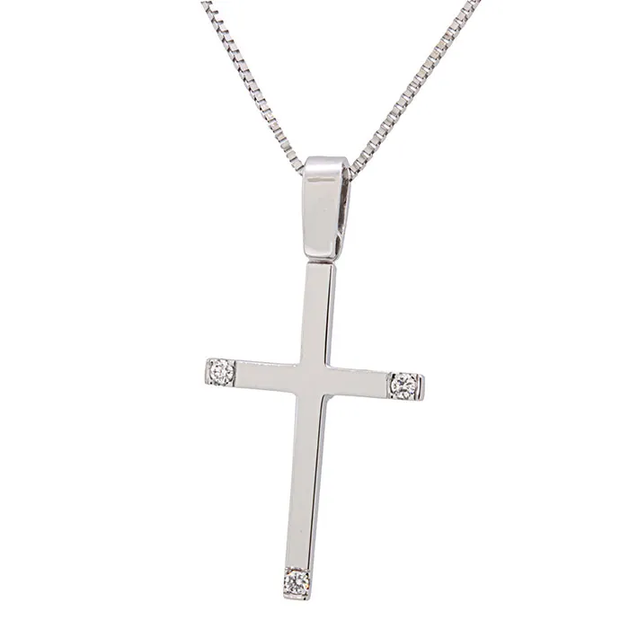 Κομψός λευκόχρυσος σταυρός με διαμάντια 0.02ct σε 14 καράτια. CR016768