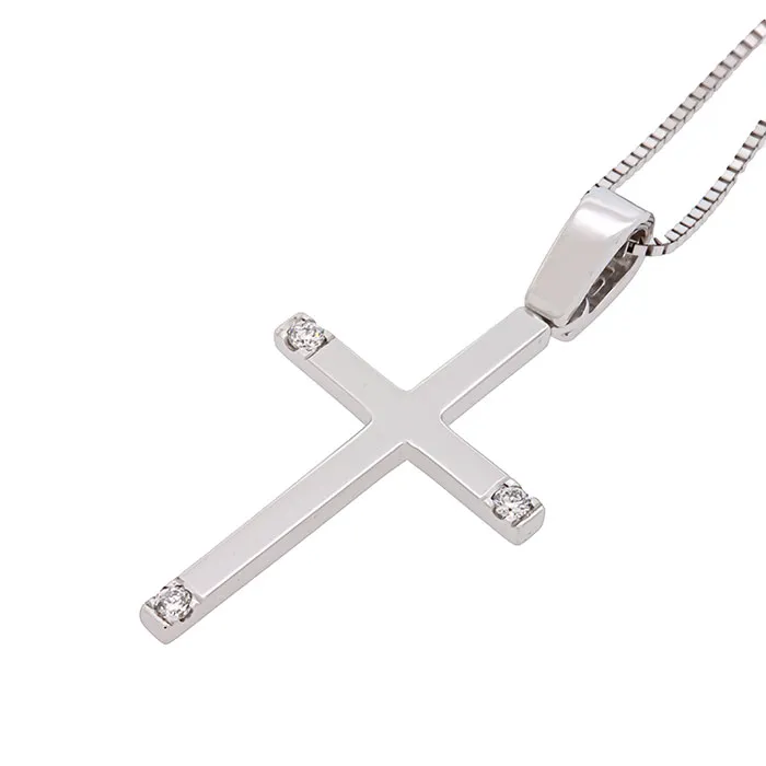 Κομψός λευκόχρυσος σταυρός με διαμάντια 0.02ct σε 14 καράτια. CR016768