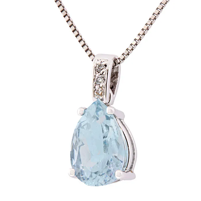 Λευκόχρυσο μενταγιόν με ακουα μαρίνα 1.21ct και διαμάντια σε 14Κ. MD16590