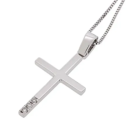 Κομψός λευκόχρυσος σταυρός με διαμάντια 0.02ct set με αλυσίδα σε 18 καράτια. CR16862