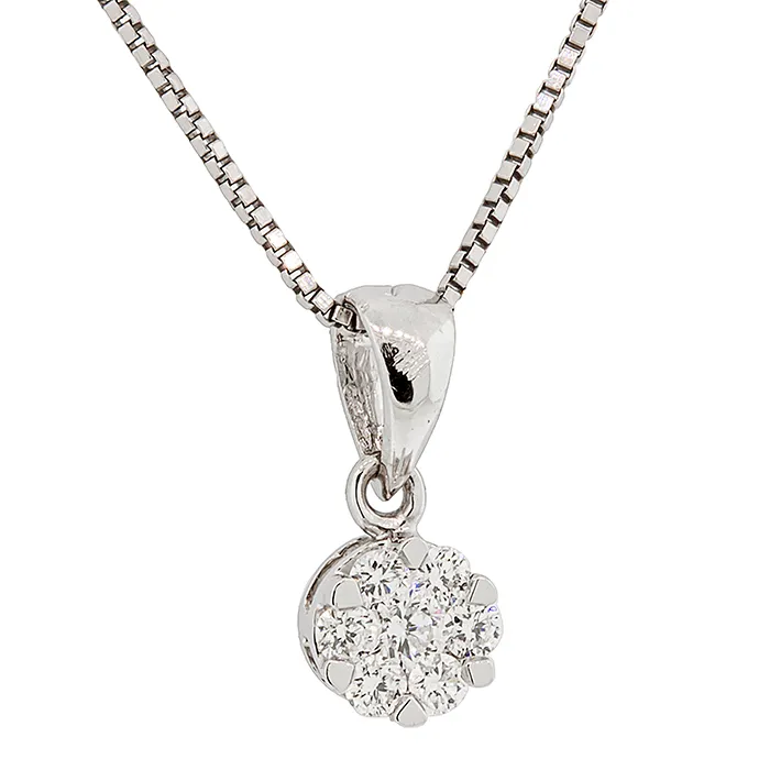 Λευκόχρυσο μενταγιόν με Invisible set diamonds 0.13ct και αλυσίδα 18Κ. MD16959