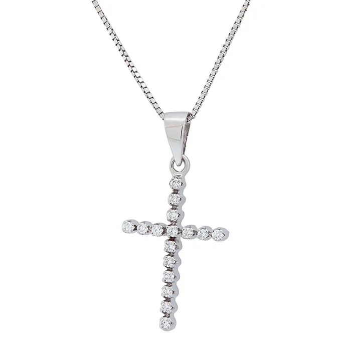 Λευκόχρυσος σταυρός με διαμάντια 0.08ct σε 18 καράτια. CR15080
