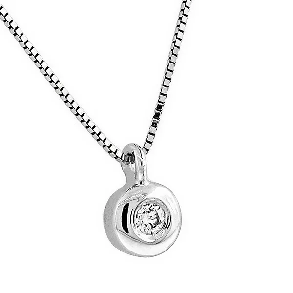 Λευκόχρυσο μονόπετρο λαιμού με διαμάντι 0.05ct και αλυσίδα Κ18. MD2698