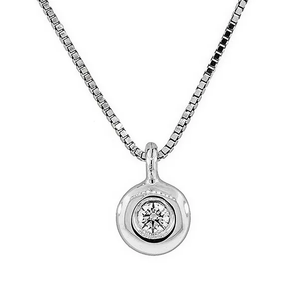 Λευκόχρυσο μονόπετρο λαιμού με διαμάντι 0.05ct και αλυσίδα Κ18. MD2698