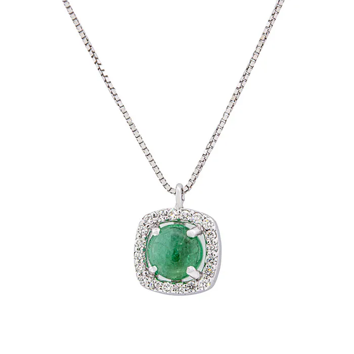 Λευκόχρυσο μενταγιόν ροζέτα με σμαράγδι 0.82ct και διαμάντια και αλυσίδα σε 18Κ. MD15728