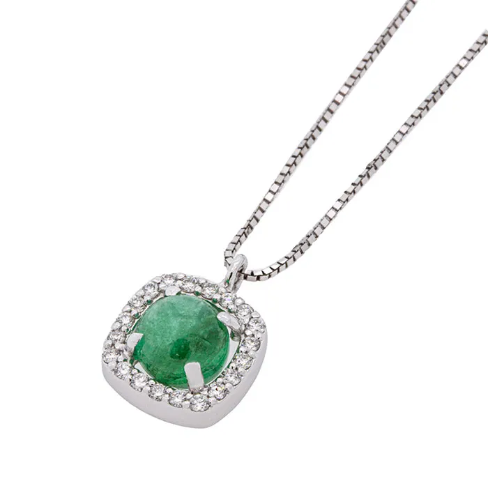 Λευκόχρυσο μενταγιόν ροζέτα με σμαράγδι 0.82ct και διαμάντια και αλυσίδα σε 18Κ. MD15728